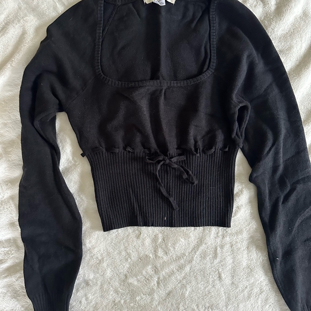 Kimchi Blue Black Knit Tie Front Crop Top